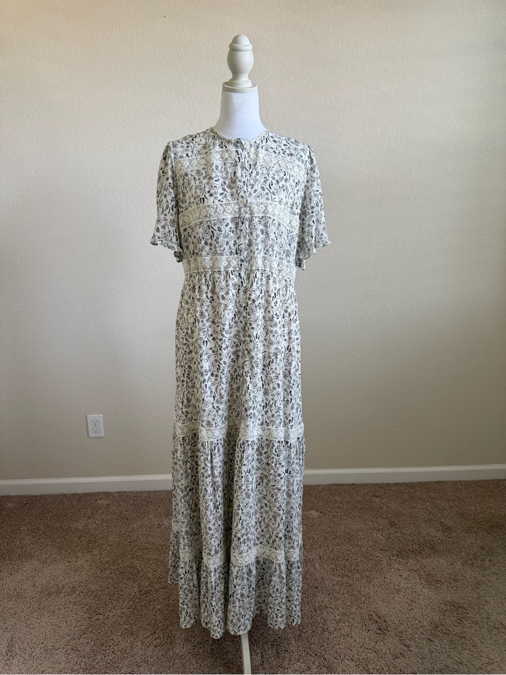 Torrid Maxi Dress Wash Gauze FloralLace Y-Neck Puff Ruffle Sleeves 00 M/L 10 NWT - Picture 16 of 16